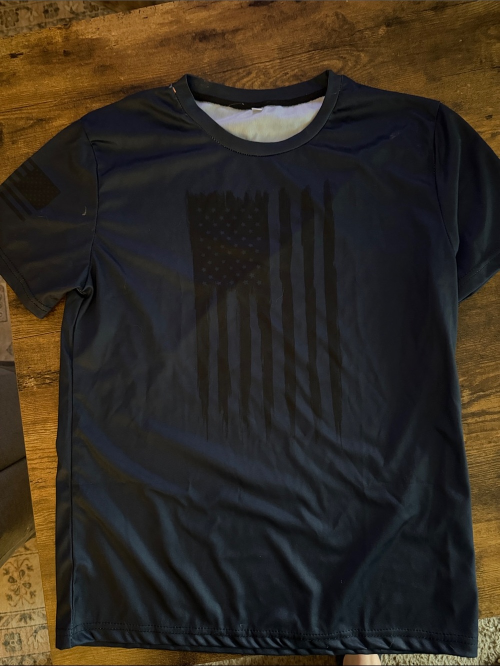 Boys' Black Short Sleeve Tee with Subtle Flag Graphic